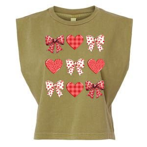 Valentines Day Hearts Leopard Coquette Bow Garment-Dyed Women's Muscle Tee