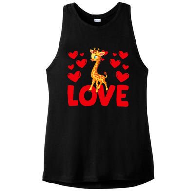 Valentine's Day Hearts Love Giraffes Animal Lovers Wo Ladies PosiCharge Tri-Blend Wicking Tank