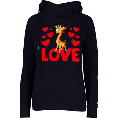 Valentine's Day Hearts Love Giraffes Animal Lovers Wo Womens Funnel Neck Pullover Hood