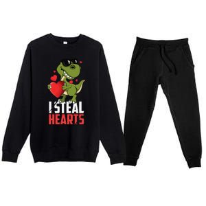 Valentines Day Heartbreaker Dinosaur Love Premium Crewneck Sweatsuit Set