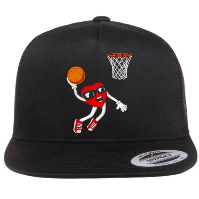 Valentines Day Heart Dunking Basketball Flat Bill Trucker Hat