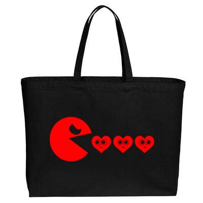 Valentines Day Hearts Eating Funny Gamer Game Cotton Canvas Jumbo Tote