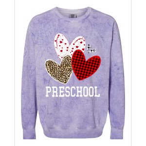 Valentines Day Hearts Leopard Red Plaid Preschool Teacher Cool Gift Colorblast Crewneck Sweatshirt