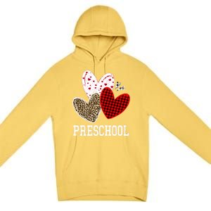 Valentines Day Hearts Leopard Red Plaid Preschool Teacher Cool Gift Premium Pullover Hoodie