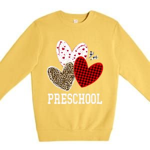 Valentines Day Hearts Leopard Red Plaid Preschool Teacher Cool Gift Premium Crewneck Sweatshirt