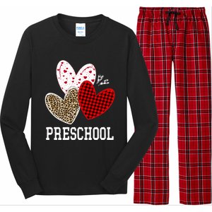 Valentines Day Hearts Leopard Red Plaid Preschool Teacher Cool Gift Long Sleeve Pajama Set