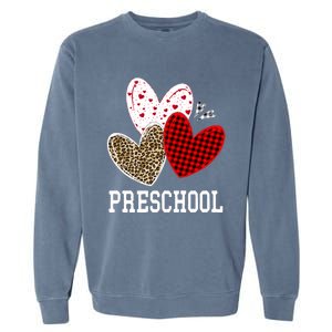 Valentines Day Hearts Leopard Red Plaid Preschool Teacher Cool Gift Garment-Dyed Sweatshirt