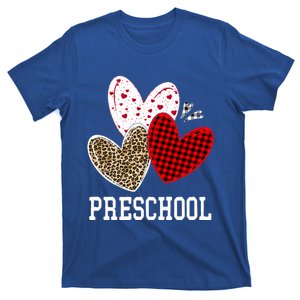 Valentines Day Hearts Leopard Red Plaid Preschool Teacher Cool Gift T-Shirt