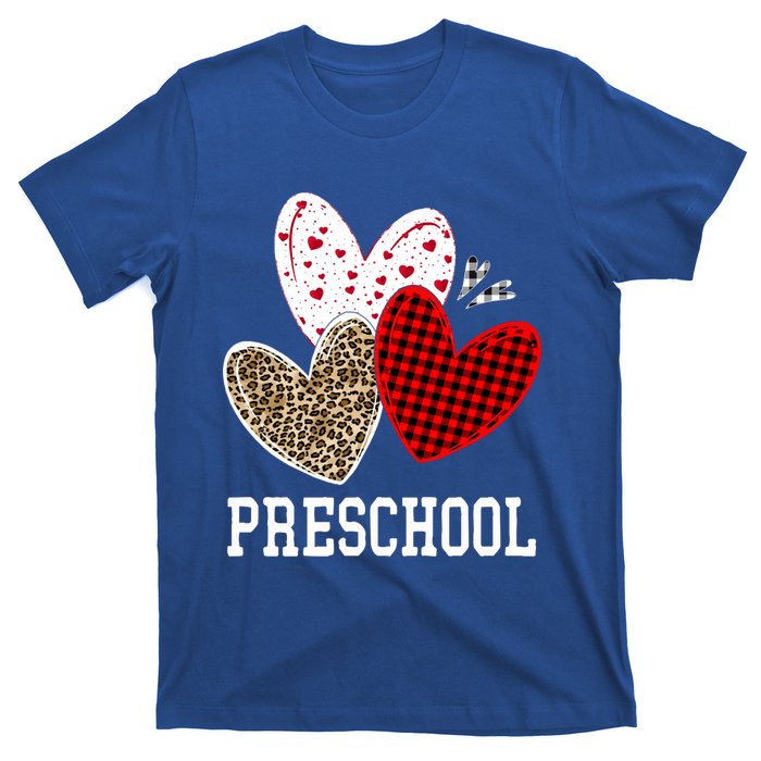 Valentines Day Hearts Leopard Red Plaid Preschool Teacher Cool Gift T-Shirt