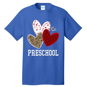 Valentines Day Hearts Leopard Red Plaid Preschool Teacher Cool Gift Tall T-Shirt