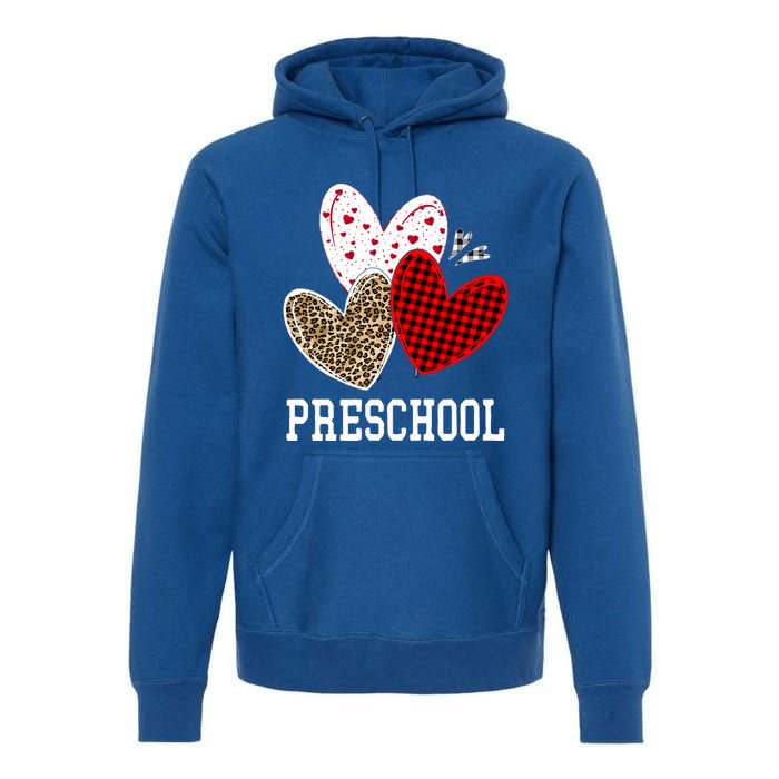 Valentines Day Hearts Leopard Red Plaid Preschool Teacher Cool Gift Premium Hoodie