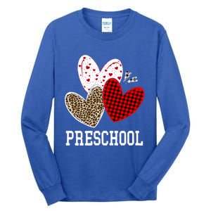 Valentines Day Hearts Leopard Red Plaid Preschool Teacher Cool Gift Tall Long Sleeve T-Shirt