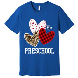 Valentines Day Hearts Leopard Red Plaid Preschool Teacher Cool Gift Premium T-Shirt