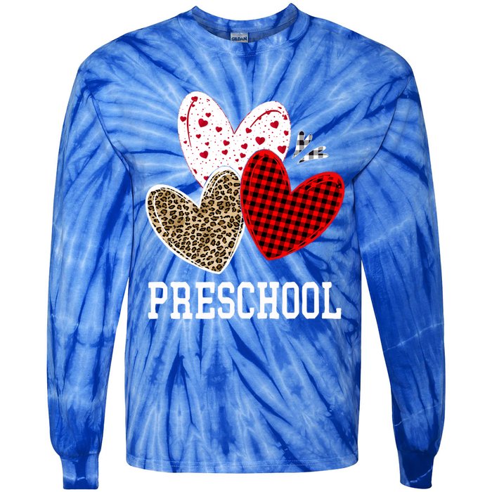 Valentines Day Hearts Leopard Red Plaid Preschool Teacher Cool Gift Tie-Dye Long Sleeve Shirt