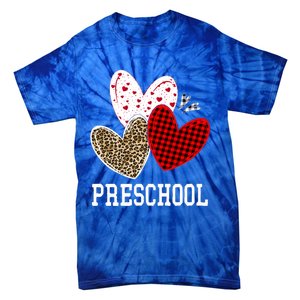 Valentines Day Hearts Leopard Red Plaid Preschool Teacher Cool Gift Tie-Dye T-Shirt