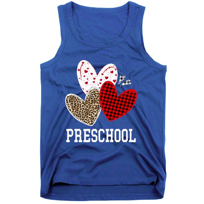 Valentines Day Hearts Leopard Red Plaid Preschool Teacher Cool Gift Tank Top