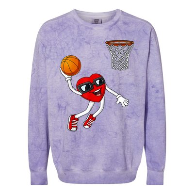 Valentines Day Heart Dunking Basketball Boys Girls Kids TShirt Colorblast Crewneck Sweatshirt