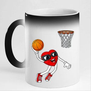 Valentines Day Heart Dunking Basketball Boys Girls Kids TShirt 11oz Black Color Changing Mug