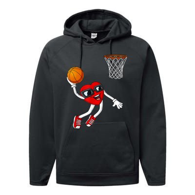 Valentines Day Heart Dunking Basketball Boys Girls Kids TShirt Performance Fleece Hoodie