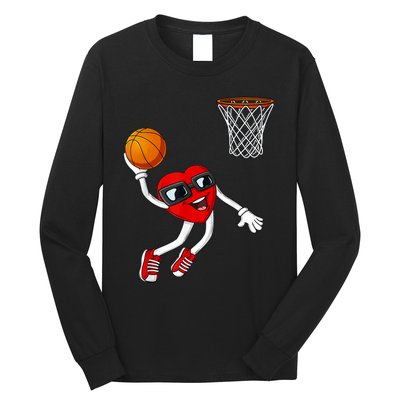 Valentines Day Heart Dunking Basketball Boys Girls Kids TShirt Long Sleeve Shirt