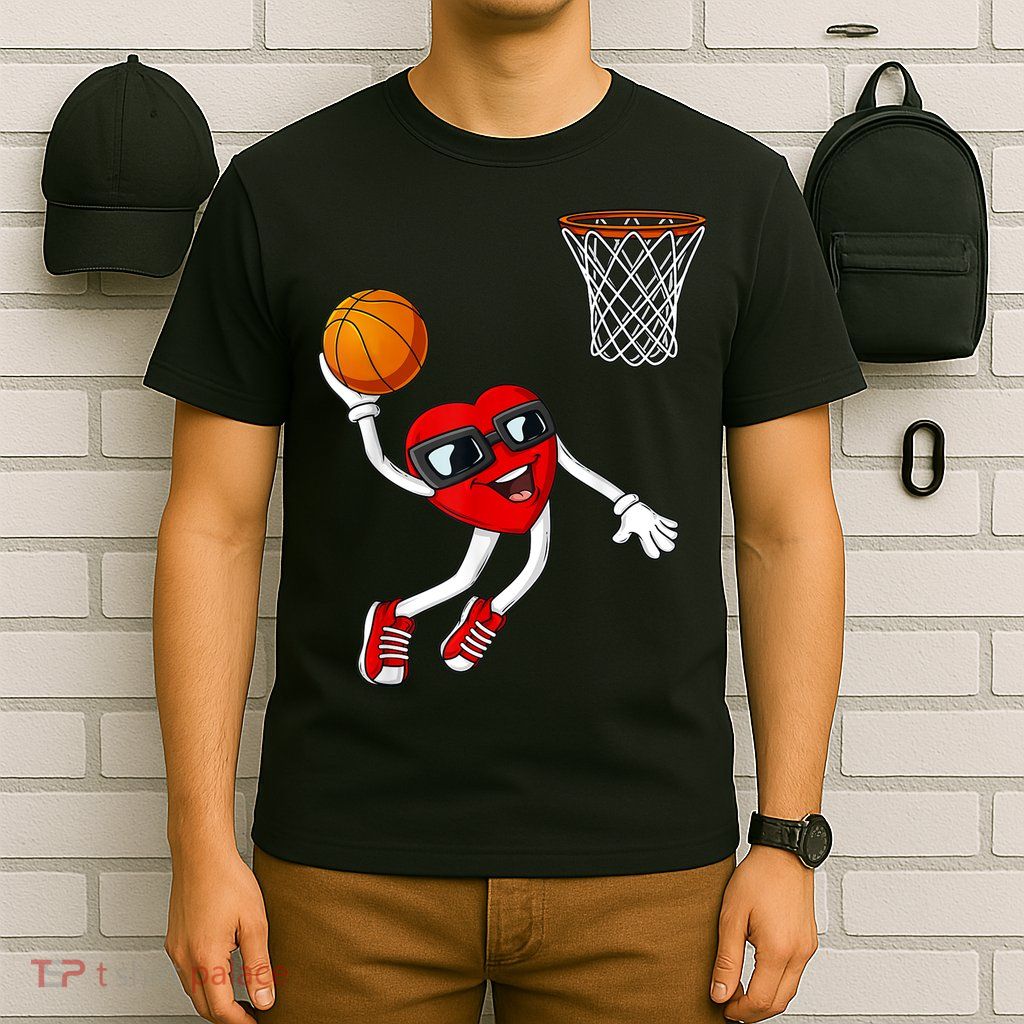 Valentines Day Heart Dunking Basketball Boys Girls Kids TShirt T-Shirt