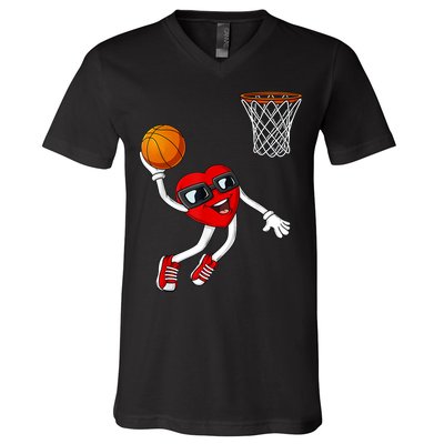 Valentines Day Heart Dunking Basketball Boys Girls Kids TShirt V-Neck T-Shirt