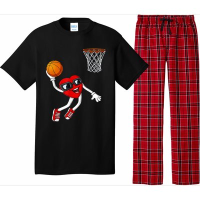 Valentines Day Heart Dunking Basketball Boys Girls Kids TShirt Pajama Set