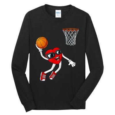 Valentines Day Heart Dunking Basketball Boys Girls Kids TShirt Tall Long Sleeve T-Shirt