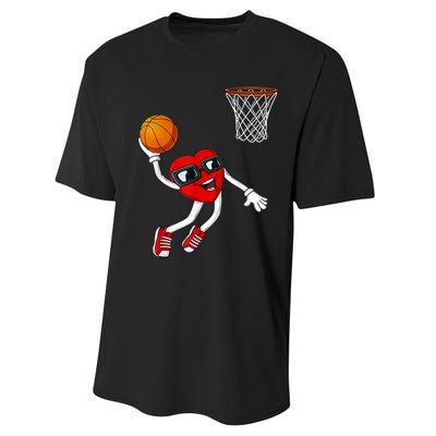 Valentines Day Heart Dunking Basketball Boys Girls Kids TShirt Performance Sprint T-Shirt