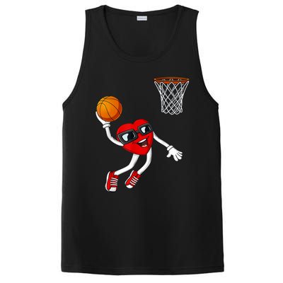 Valentines Day Heart Dunking Basketball Boys Girls Kids TShirt PosiCharge Competitor Tank