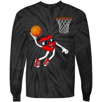 Valentines Day Heart Dunking Basketball Boys Girls Kids TShirt Tie-Dye Long Sleeve Shirt