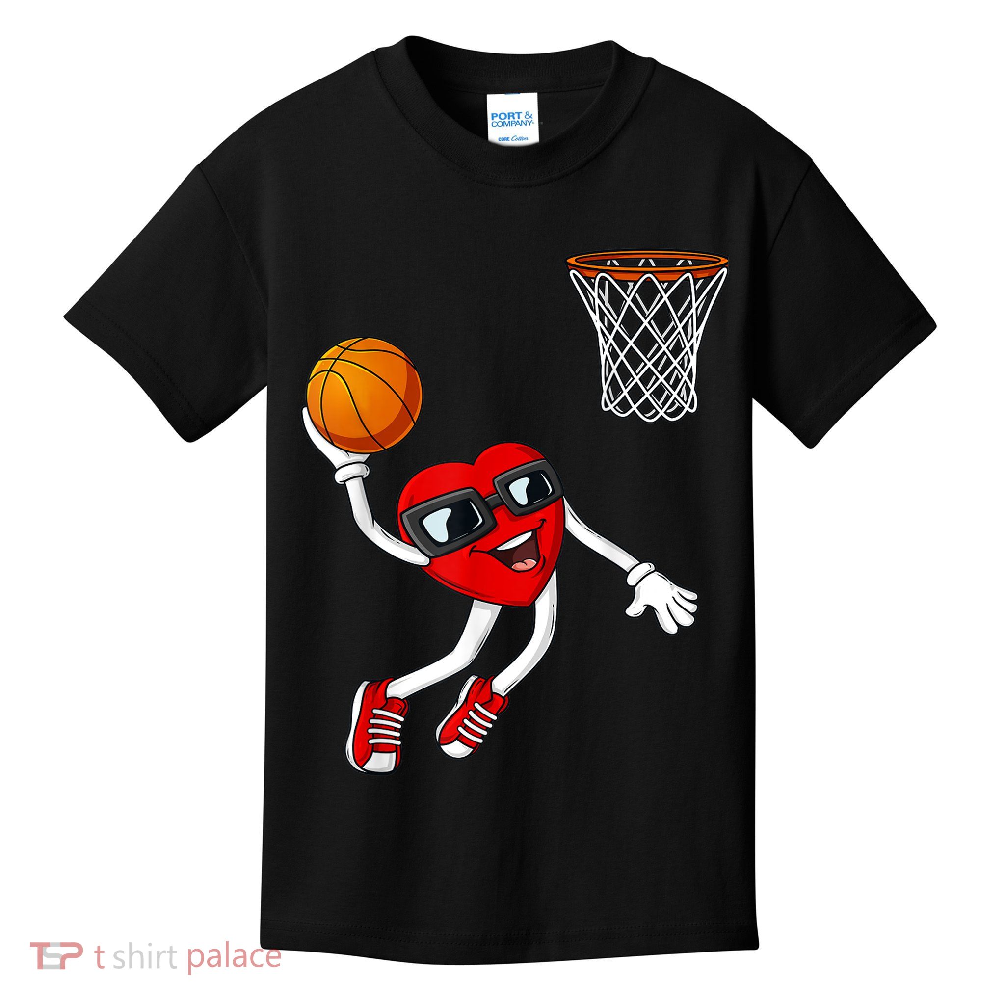 Valentines Day Heart Dunking Basketball Boys Girls Kids TShirt Kids T-Shirt