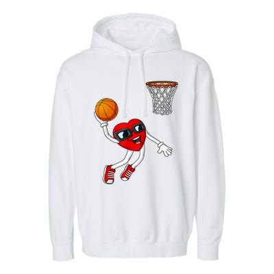 Valentines Day Heart Dunking Basketball Boys Girls Kids TShirt Garment-Dyed Fleece Hoodie