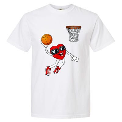 Valentines Day Heart Dunking Basketball Boys Girls Kids TShirt Garment-Dyed Heavyweight T-Shirt