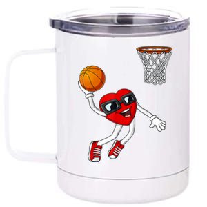 Valentines Day Heart Dunking Basketball Boys Girls Kids TShirt 12 oz Stainless Steel Tumbler Cup