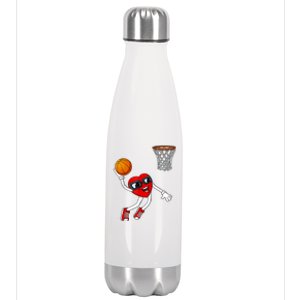 Valentines Day Heart Dunking Basketball Boys Girls Kids TShirt Stainless Steel Insulated Water Bottle