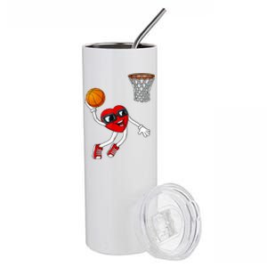 Valentines Day Heart Dunking Basketball Boys Girls Kids TShirt Stainless Steel Tumbler