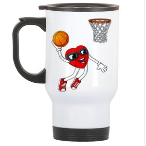 Valentines Day Heart Dunking Basketball Boys Girls Kids TShirt Stainless Steel Travel Mug