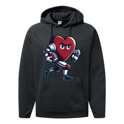 ValentineS Day Heart Football Player Team Sports Performance Fleece Hoodie