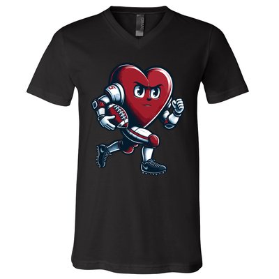 ValentineS Day Heart Football Player Team Sports V-Neck T-Shirt