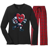 ValentineS Day Heart Football Player Team Sports Women's Long Sleeve Flannel Pajama Set 