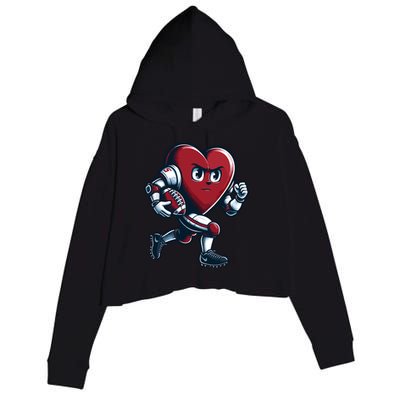 ValentineS Day Heart Football Player Team Sports Crop Fleece Hoodie