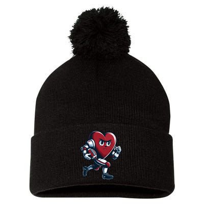 ValentineS Day Heart Football Player Team Sports Pom Pom 12in Knit Beanie