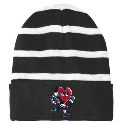 ValentineS Day Heart Football Player Team Sports Striped Beanie with Solid Band