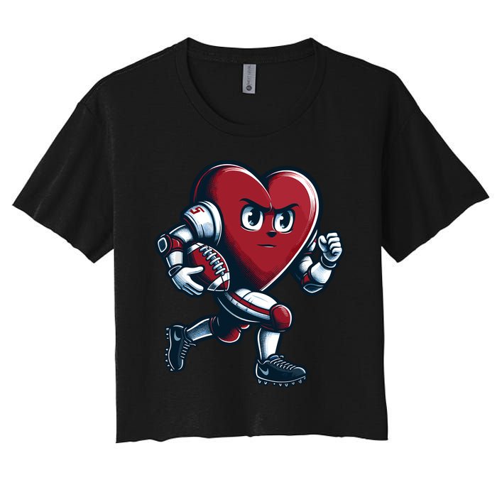 ValentineS Day Heart Football Player Team Sports Women's Crop Top Tee