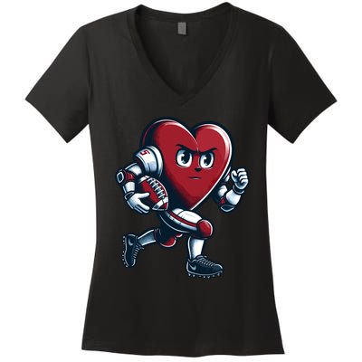 ValentineS Day Heart Football Player Team Sports Women's V-Neck T-Shirt