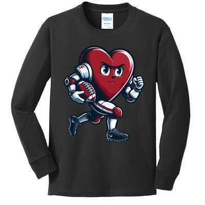 ValentineS Day Heart Football Player Team Sports Kids Long Sleeve Shirt