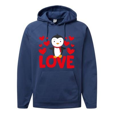 Valentine's Day Hearts Love Penguin Animal Lovers Gift Performance Fleece Hoodie