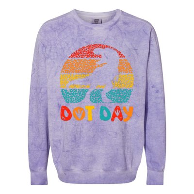 Vintage Dinosaur Happy Dot Day For Teacher Colorblast Crewneck Sweatshirt