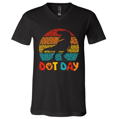 Vintage Dinosaur Happy Dot Day For Teacher V-Neck T-Shirt